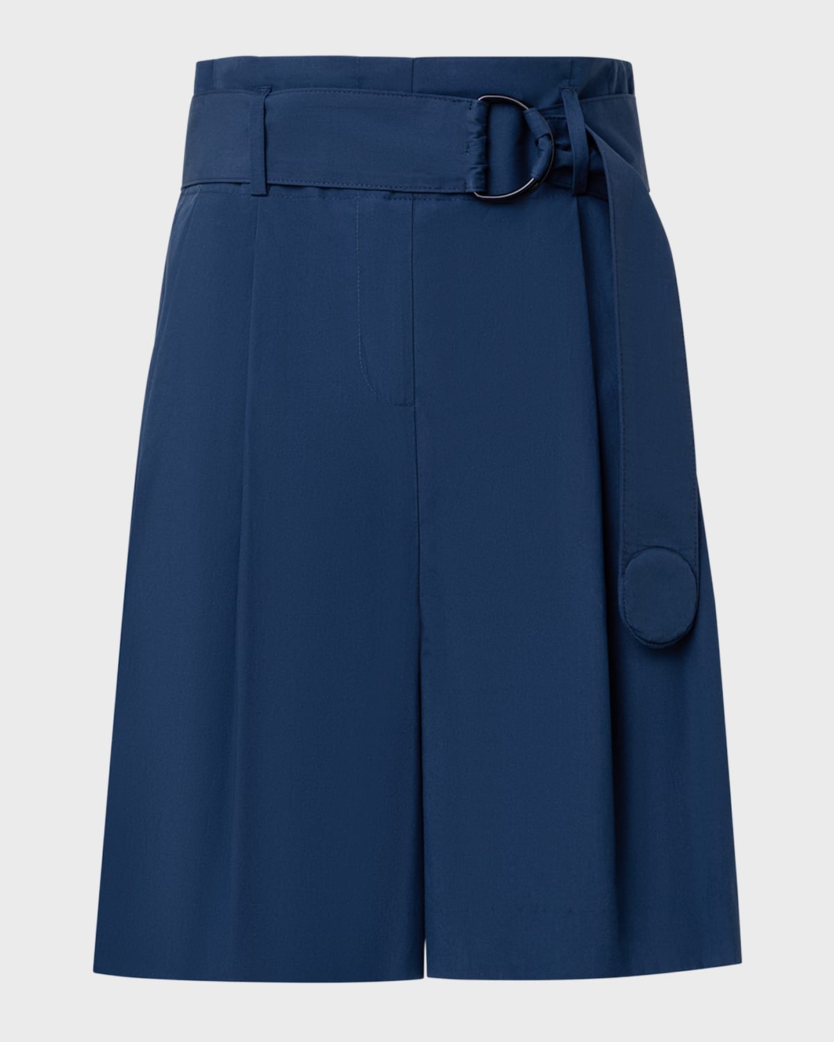 Akris punto Fiorellina Belted Pleated Cotton Poplin Bermuda Shorts