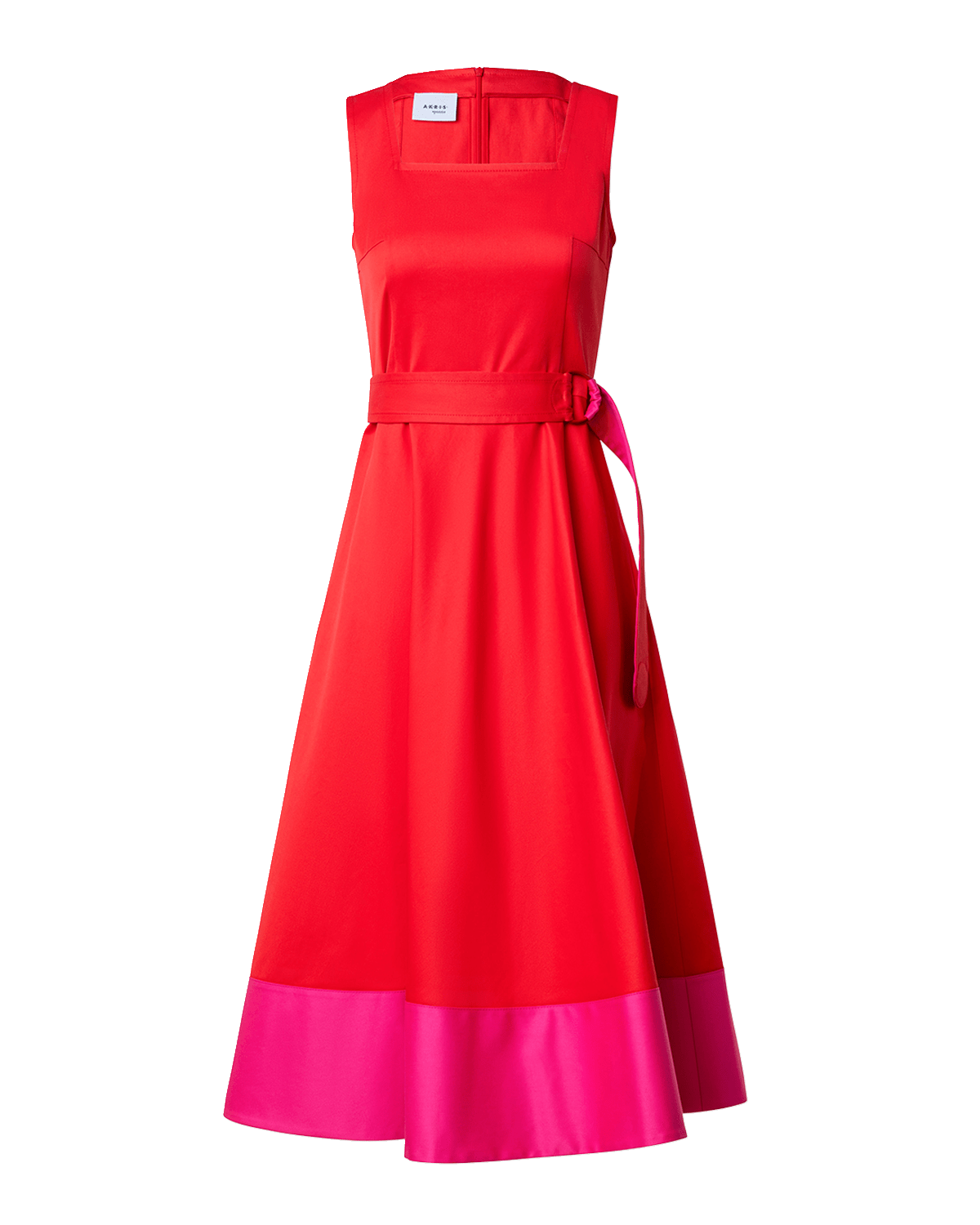 Akris punto Cotton Poplin Colorblock Midi Dress with Belted Waist