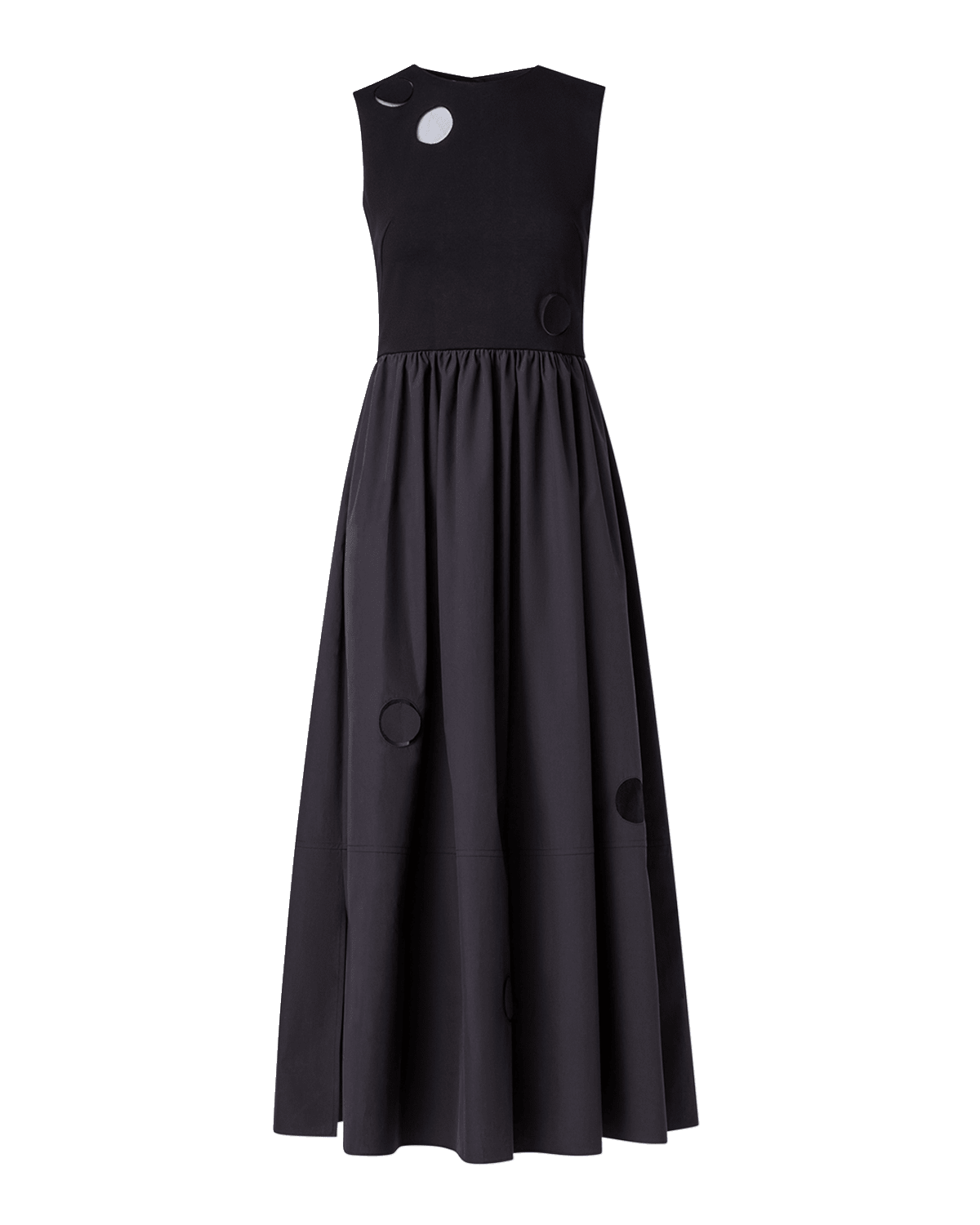 Akris punto Mixed-Media Dot-Cutout Sleeveless Fit-&-Flare Midi Dress