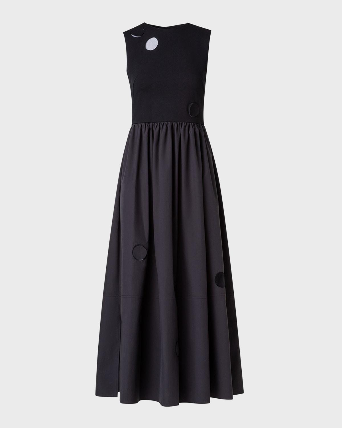 Akris punto Mixed-Media Dot-Cutout Sleeveless Fit-&-Flare Midi Dress