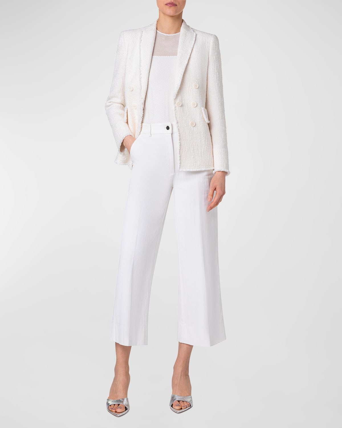 Akris punto Mix Media Tweed Jacket with Fringe Trim