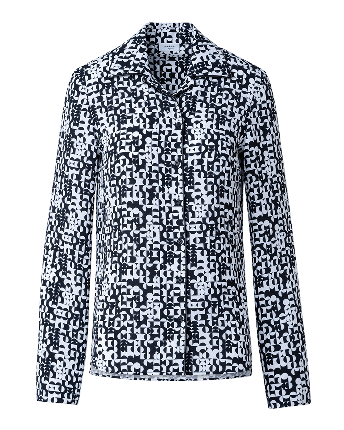 Akris punto Mini Half Circle Grid-Print Moss Crepe Blouse