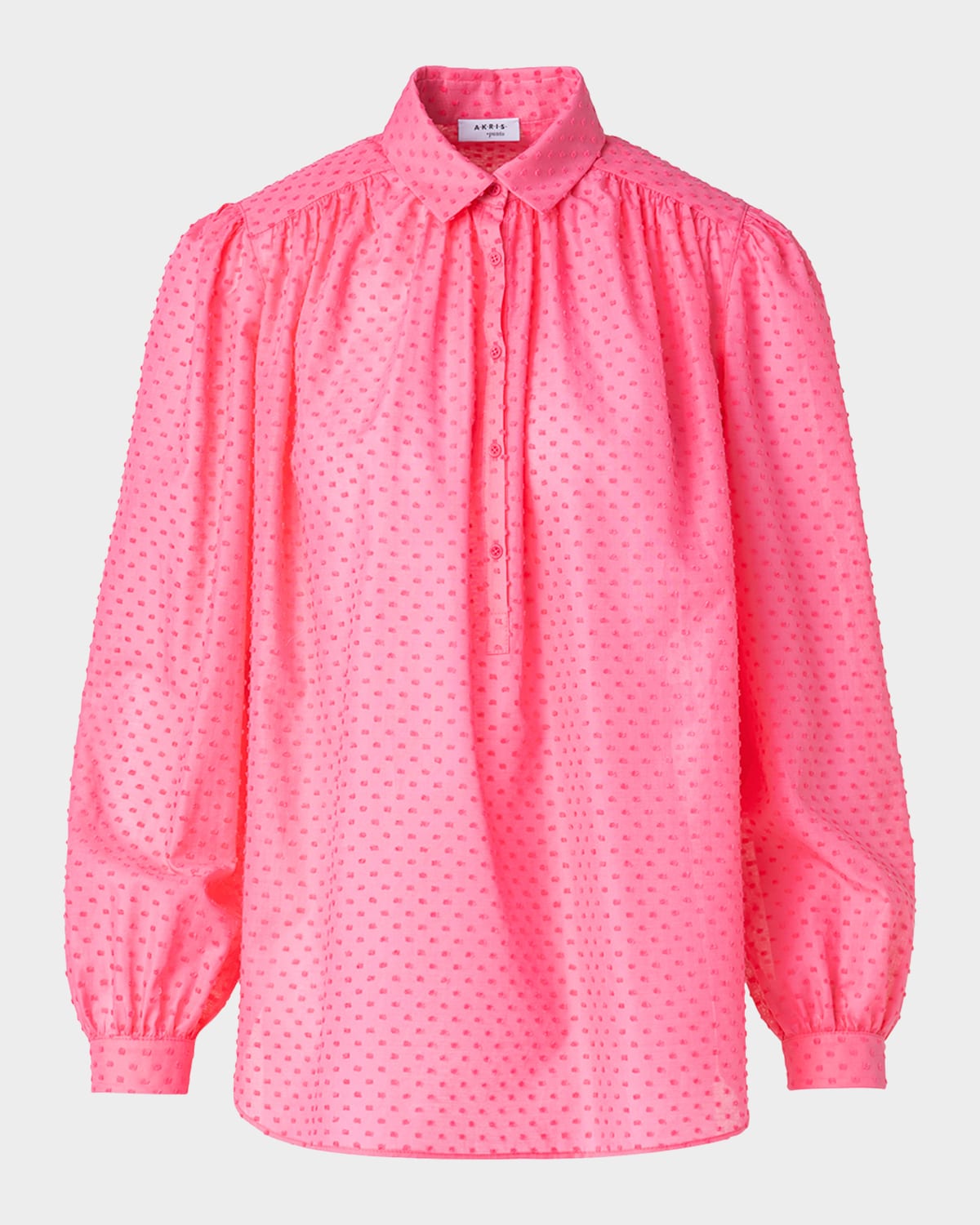 Akris punto Swiss Dot Techno Crepe Long-Sleeve Collared Blouse