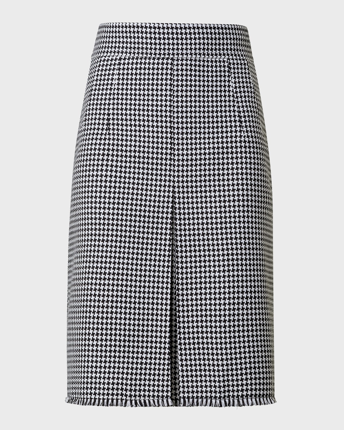 Akris punto Front-Pleat Wool-Blend Houndstooth Fringed Skirt