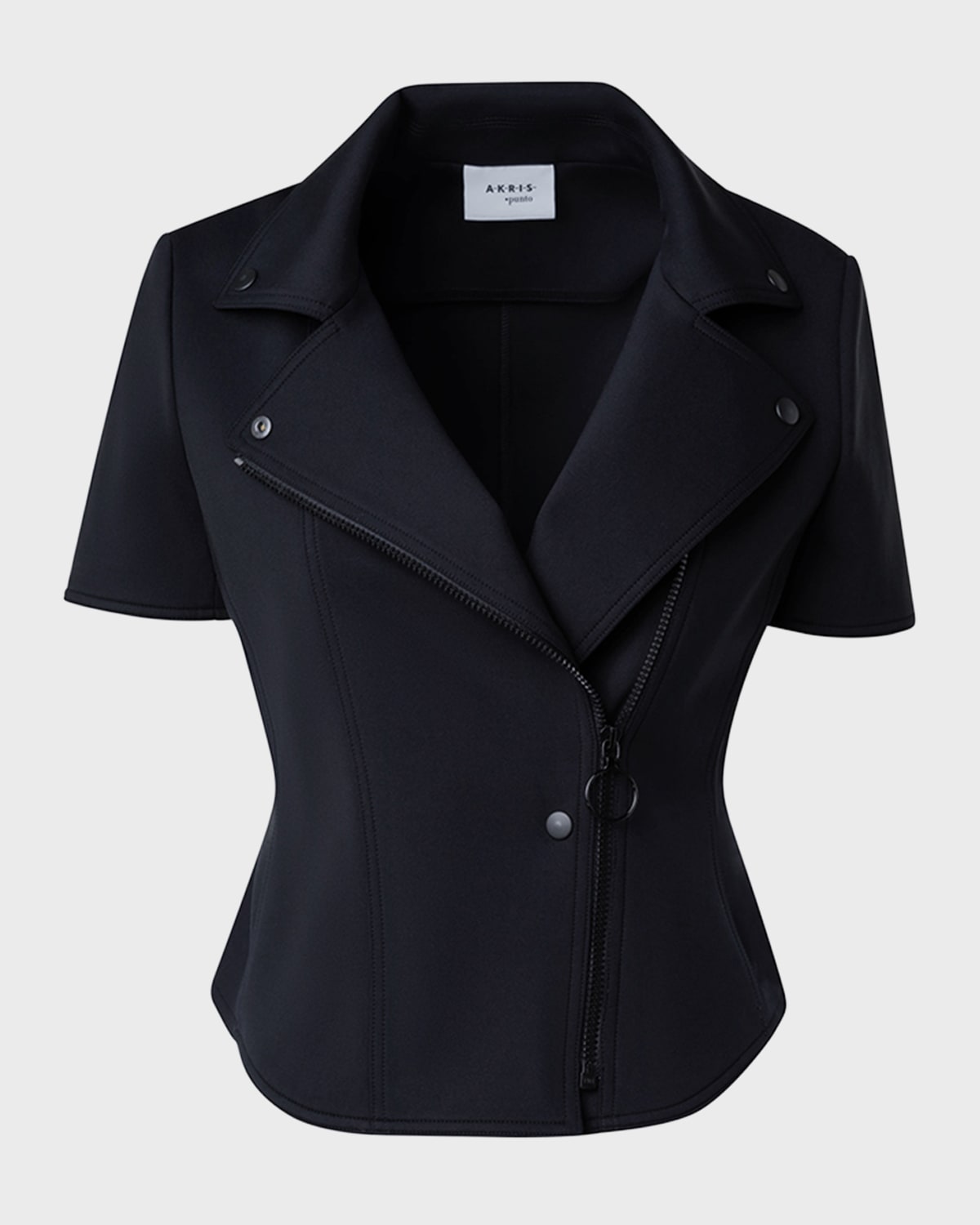Akris punto Short-Sleeve Fitted Neoprene Biker Jacket