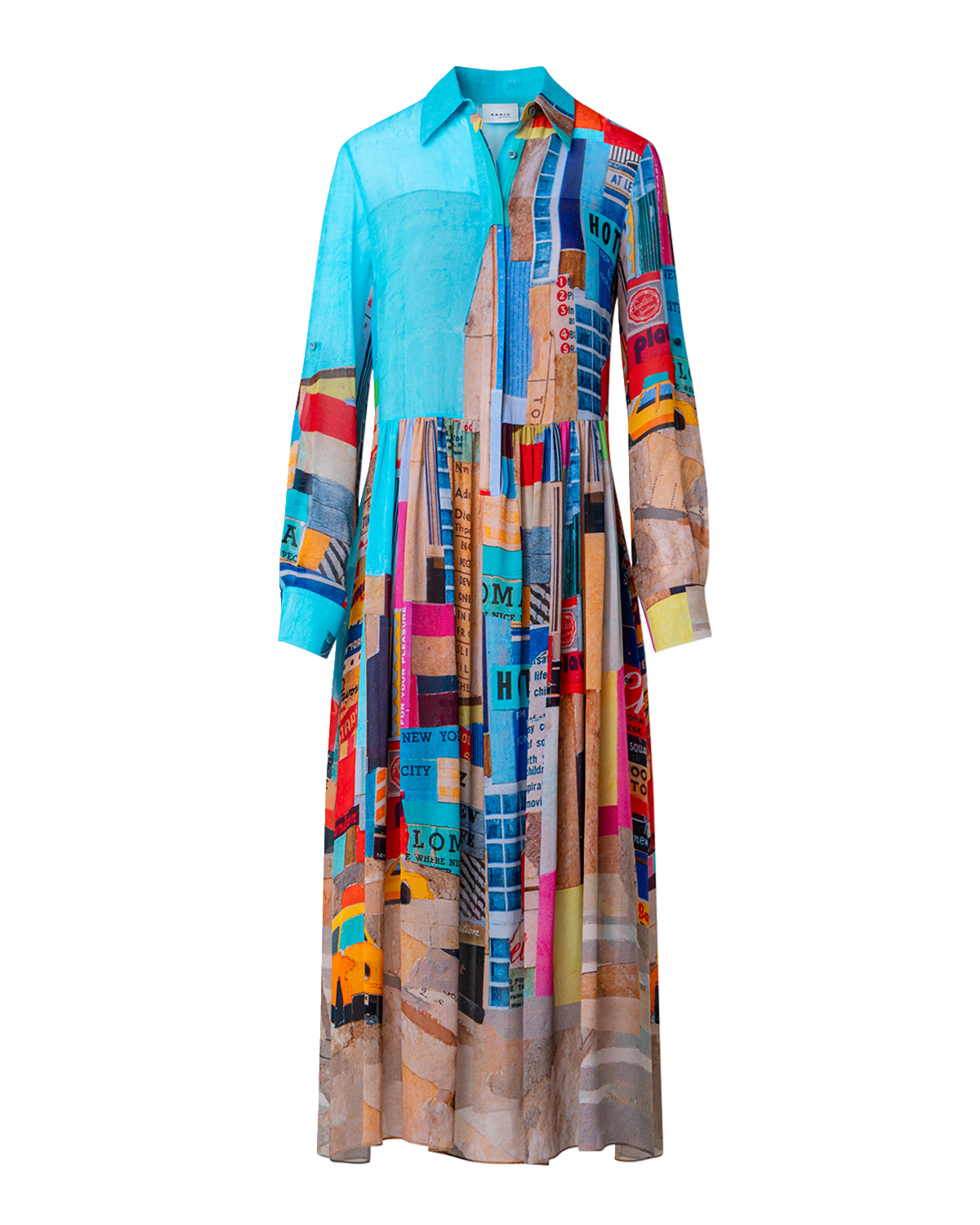 Akris punto NYC Paper Collage-Print Long-Sleeve Viscose Georgette Midi Shirtdress