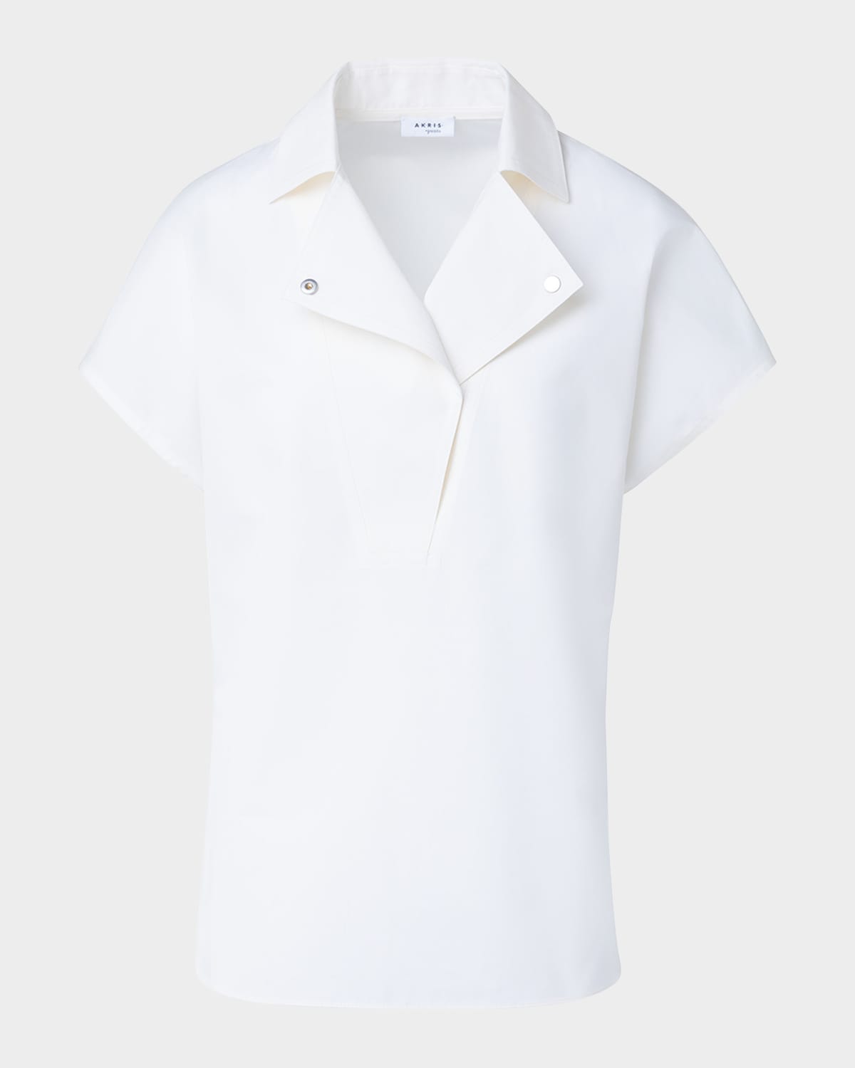 Akris punto Biker Collar Short-Sleeve Cotton Poplin Stretch Blouse