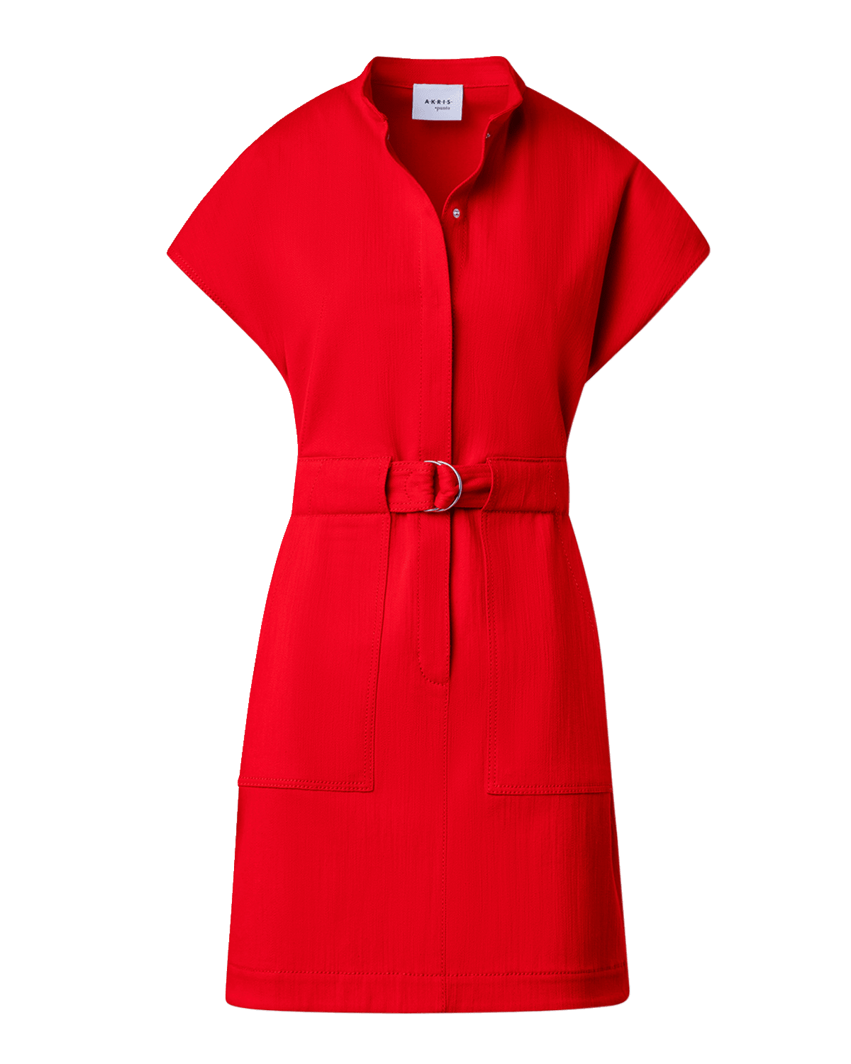 Akris punto Belted Short-Sleeve Cotton Stretch Denim Mini Dress