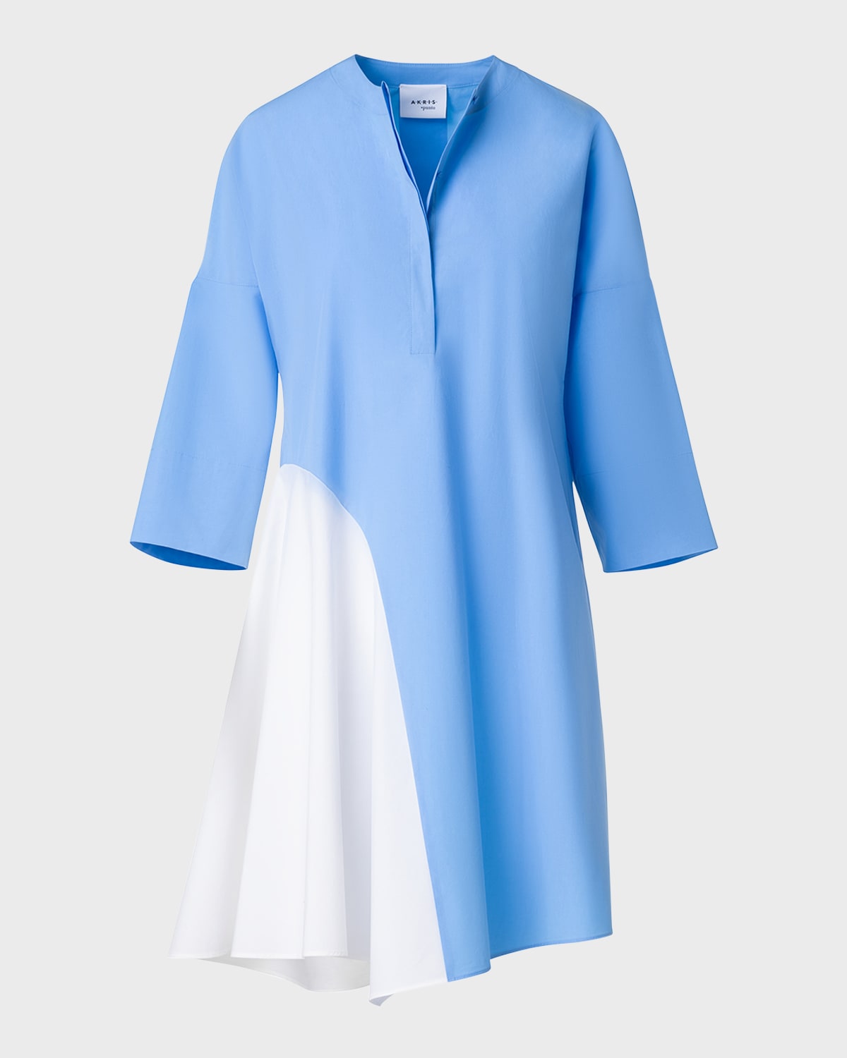 Akris punto Colorblock Inset Bracelet-Sleeve Cotton Poplin Mini Shirtdress