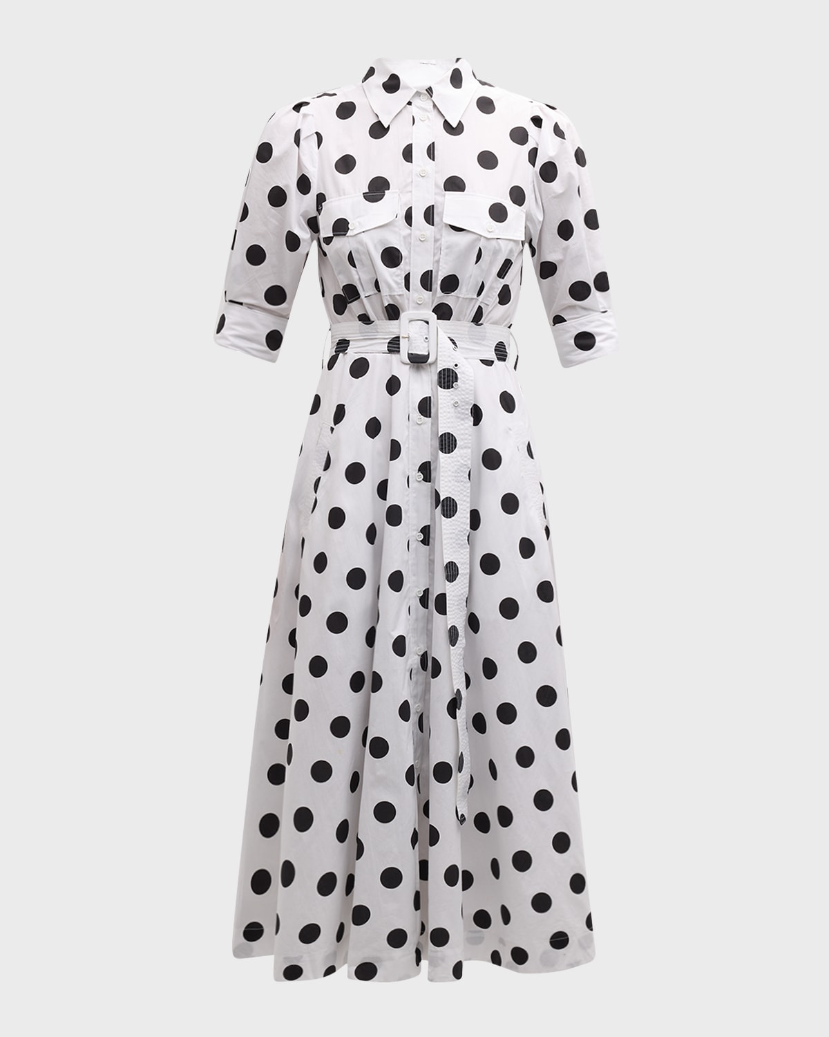 Essentiel Antwerp Fingy Puff-Sleeve Belted Midi Shirt Dress