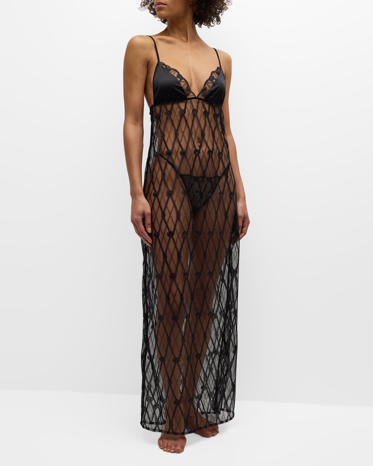 Kiki De Montparnasse Bondage Embroidered Maxi Slip Dress