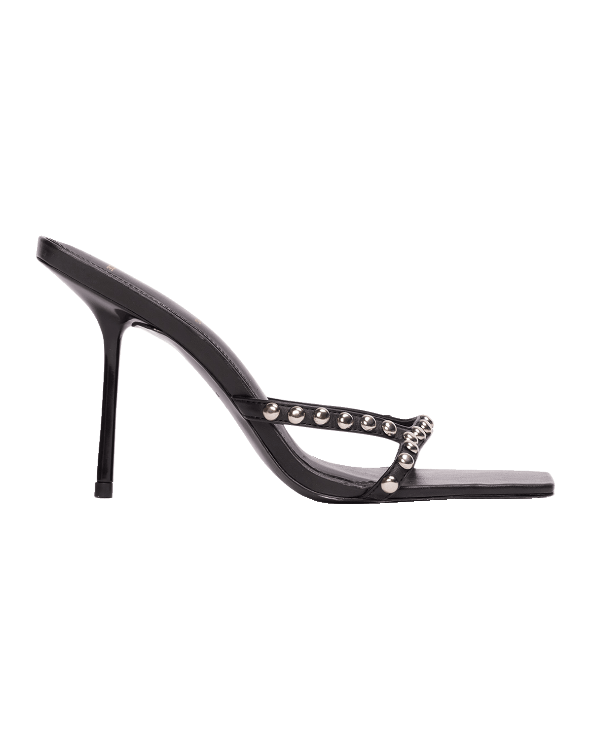 Black Suede Studio Dome Stud Leather Stiletto Slide Sandals