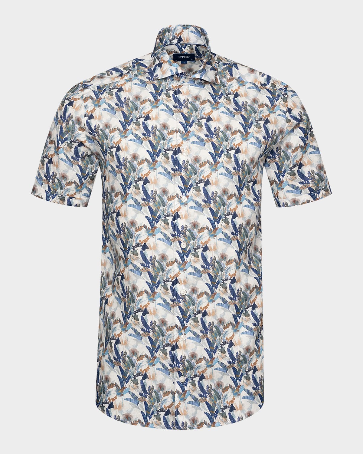 Eton Men's Contemporary Fit Palm Print Linen Short-Sleeve Shirt