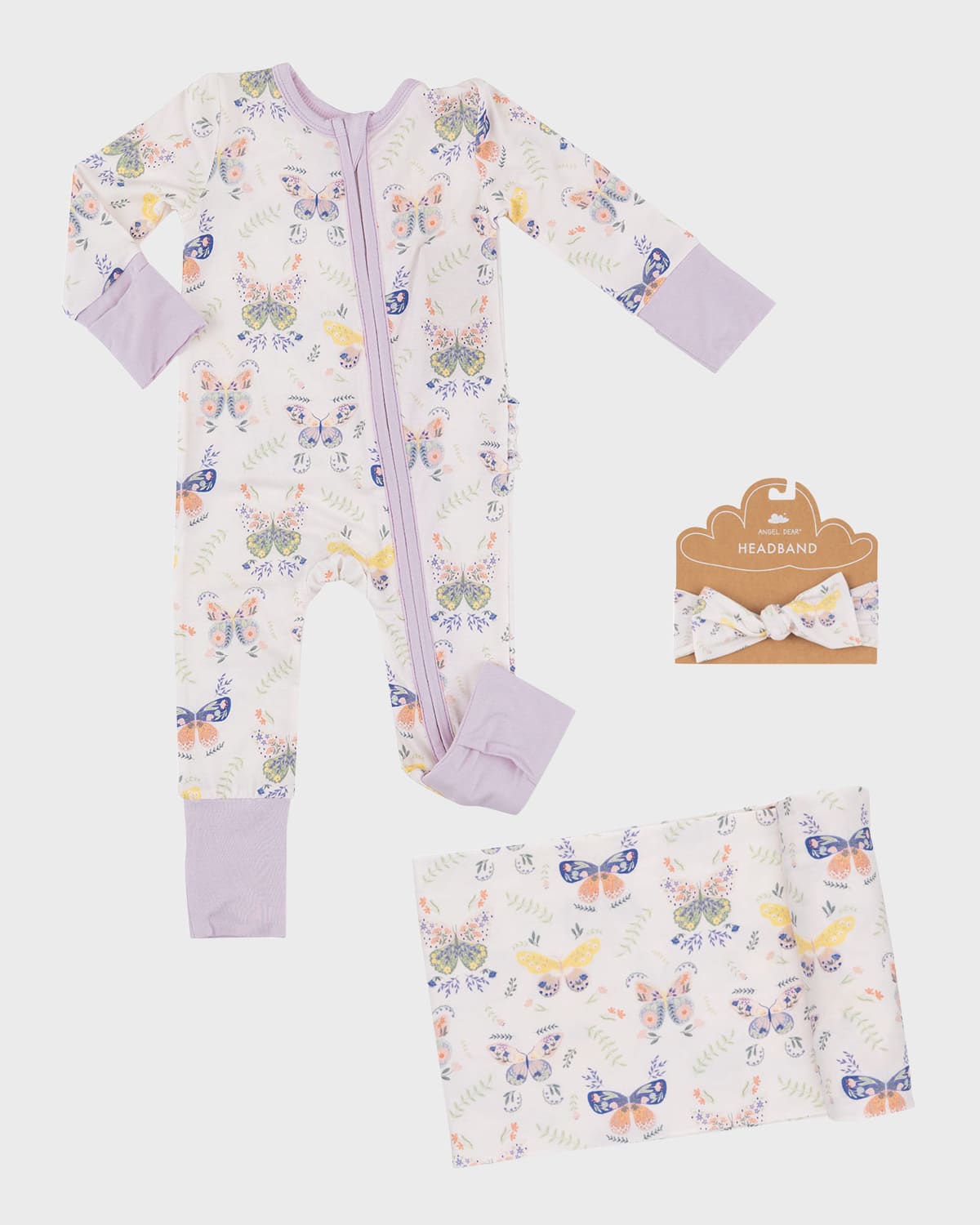 Angel Dear Girl's Butterflies Printed 3-Piece Romper Set, Size Newborn-24M