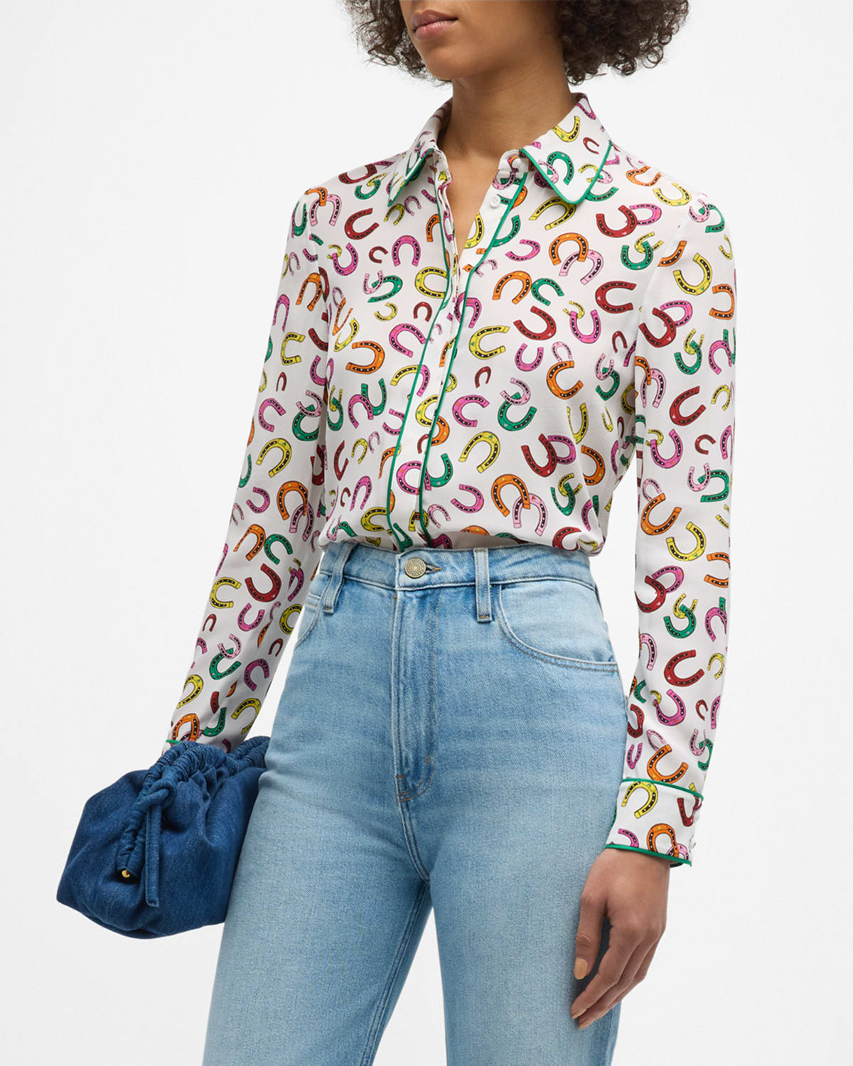 Alice + Olivia Lucky You Willa Placket Top with Piping