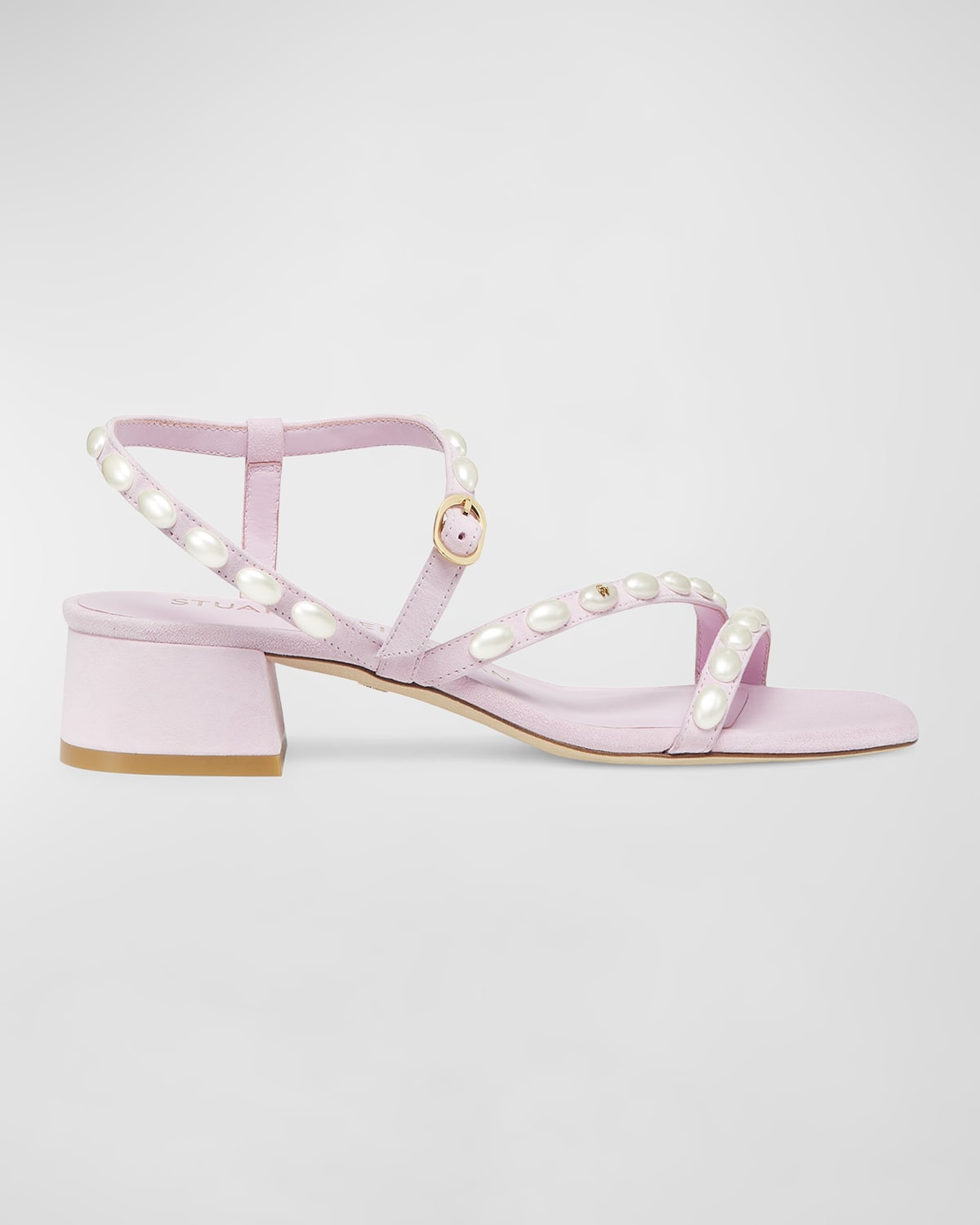 Stuart Weitzman Pearlita Studded Ankle-Strap Sandals