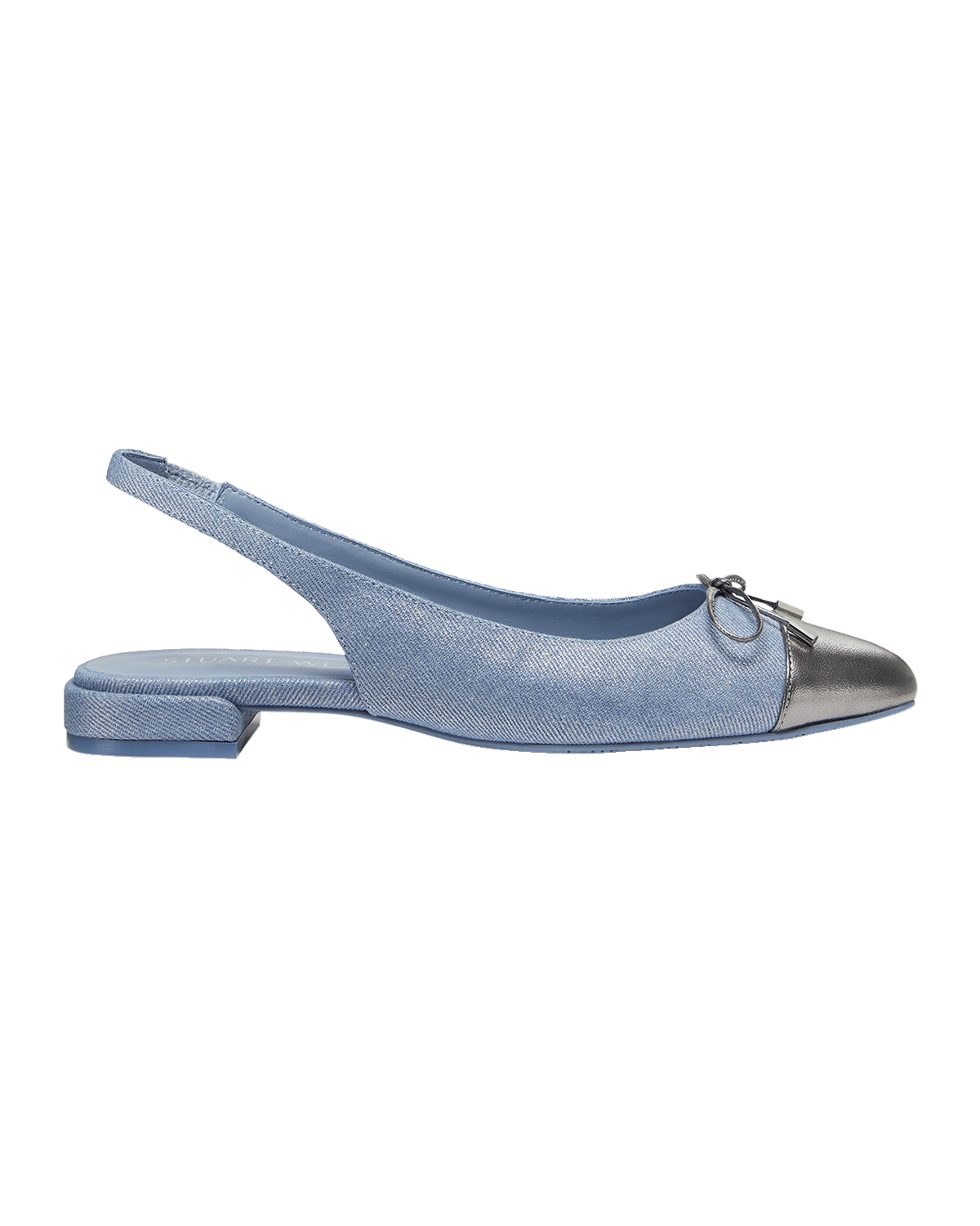 Stuart Weitzman Sleek Denim Bow Slingback Ballerina Flats