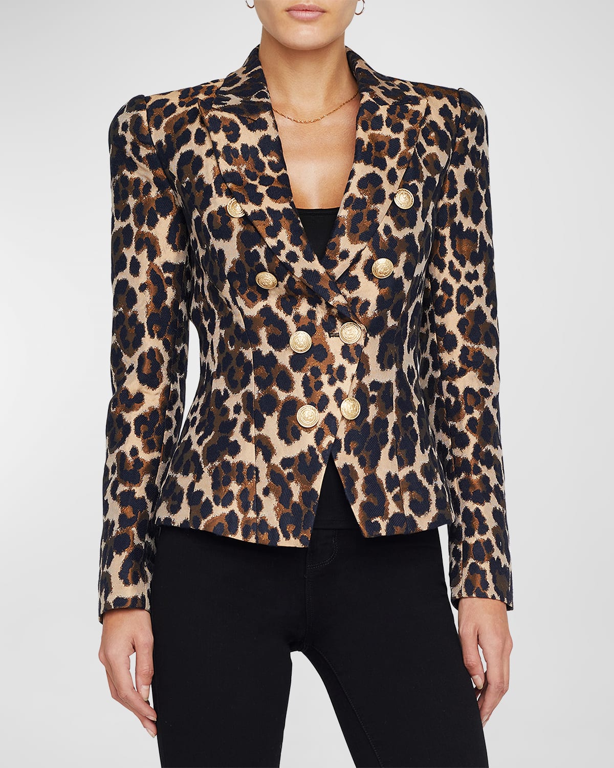 L'Agence Bethany Structured Jacquard Leopard Blazer