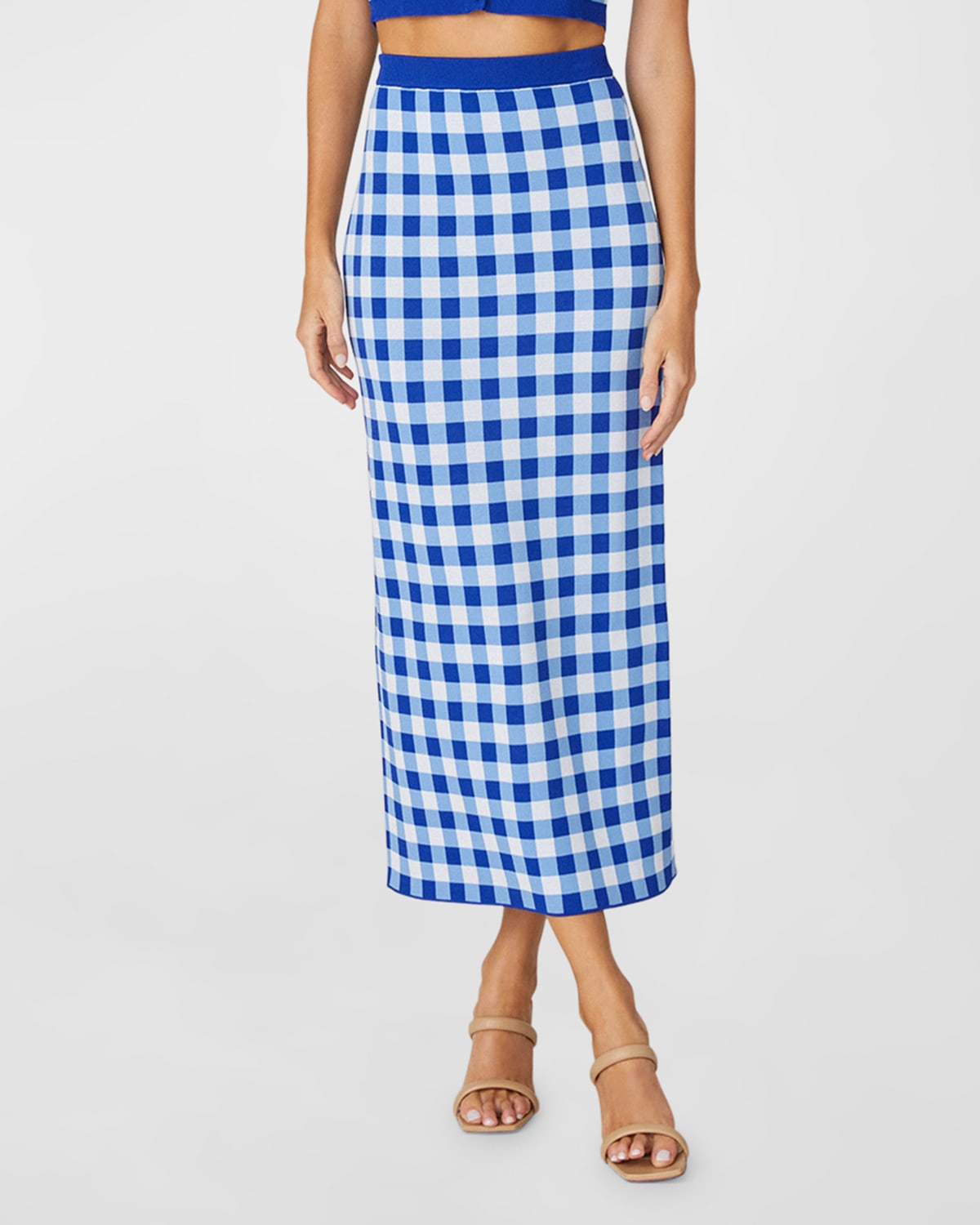 Shoshanna Bobie Check Intarsia Straight Midi Skirt