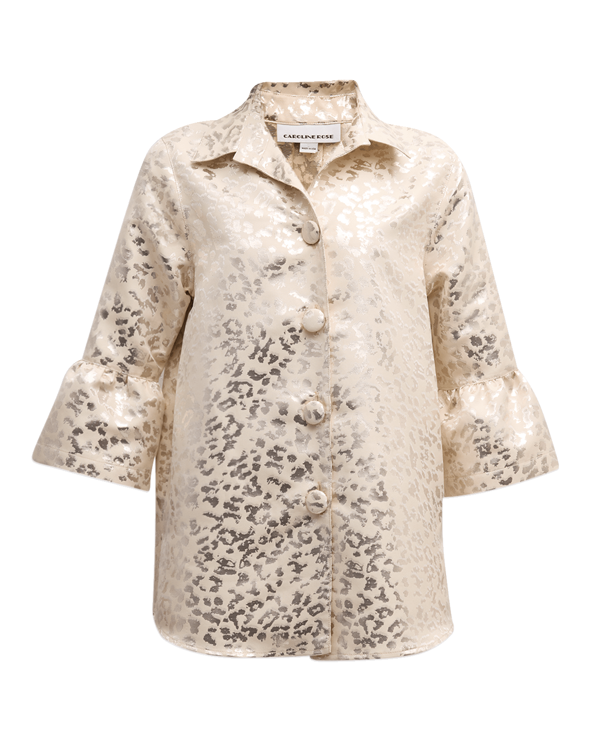 Caroline Rose Button-Down Shimmer Jacquard Pary Shirt