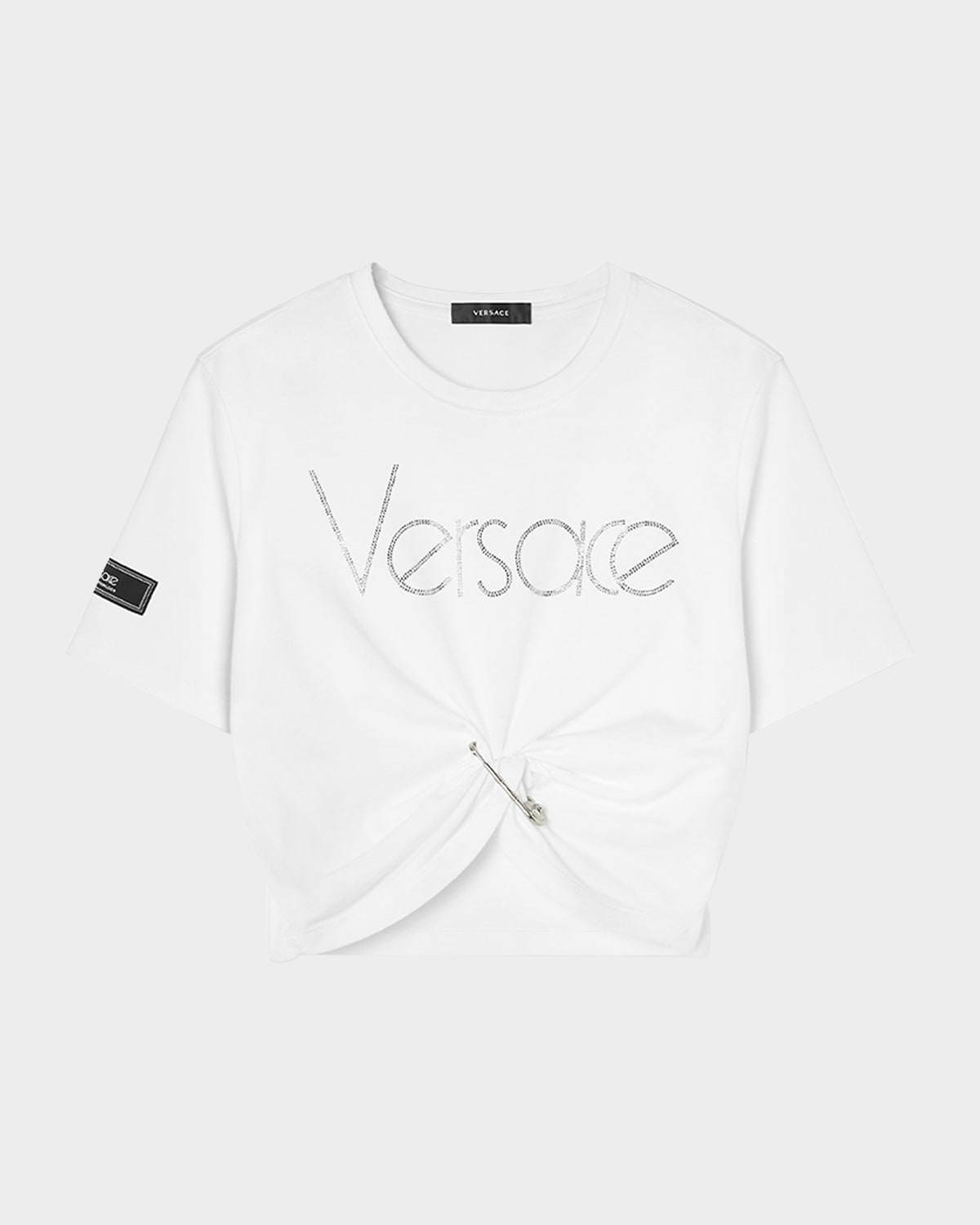 Versace 80s Logo Hotfix Safety-Pin Short-Sleeve Crop T-Shirt