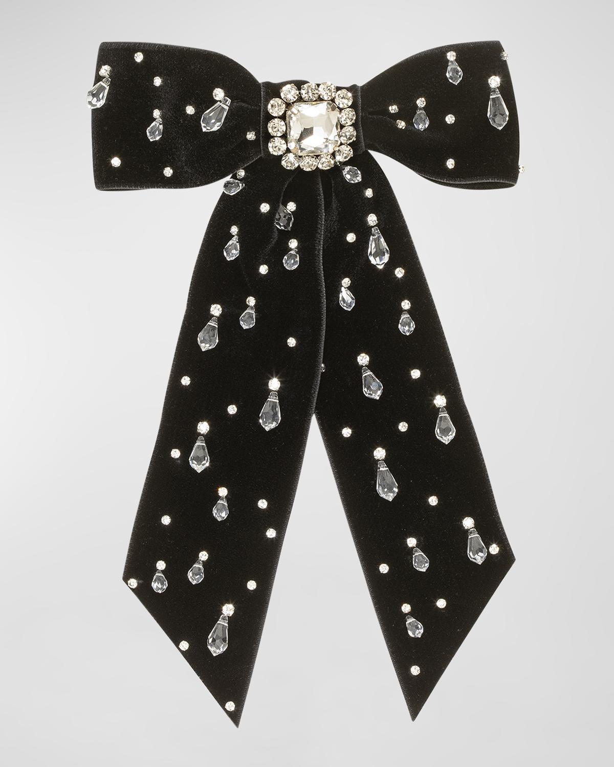 Jennifer Behr Alva Embellished Velvet Bow Barrette