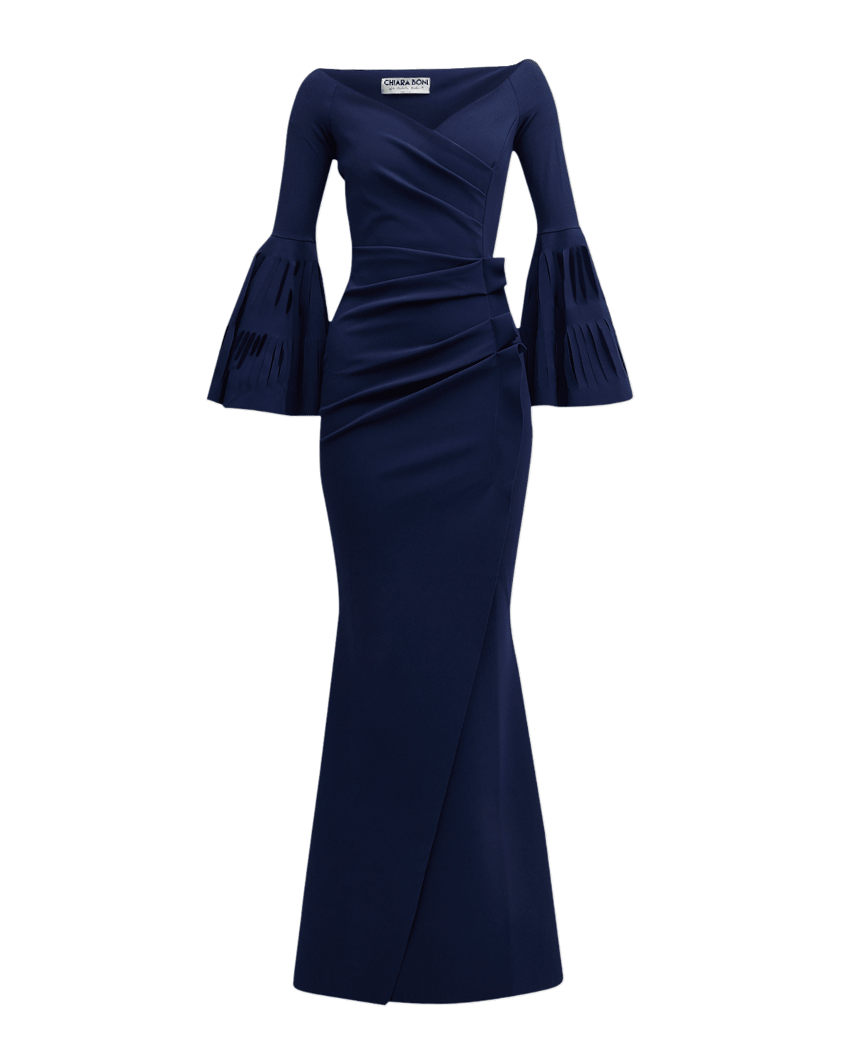 Chiara Boni La Petite Robe Pleated Cutout Bell-Sleeve Mermaid Gown