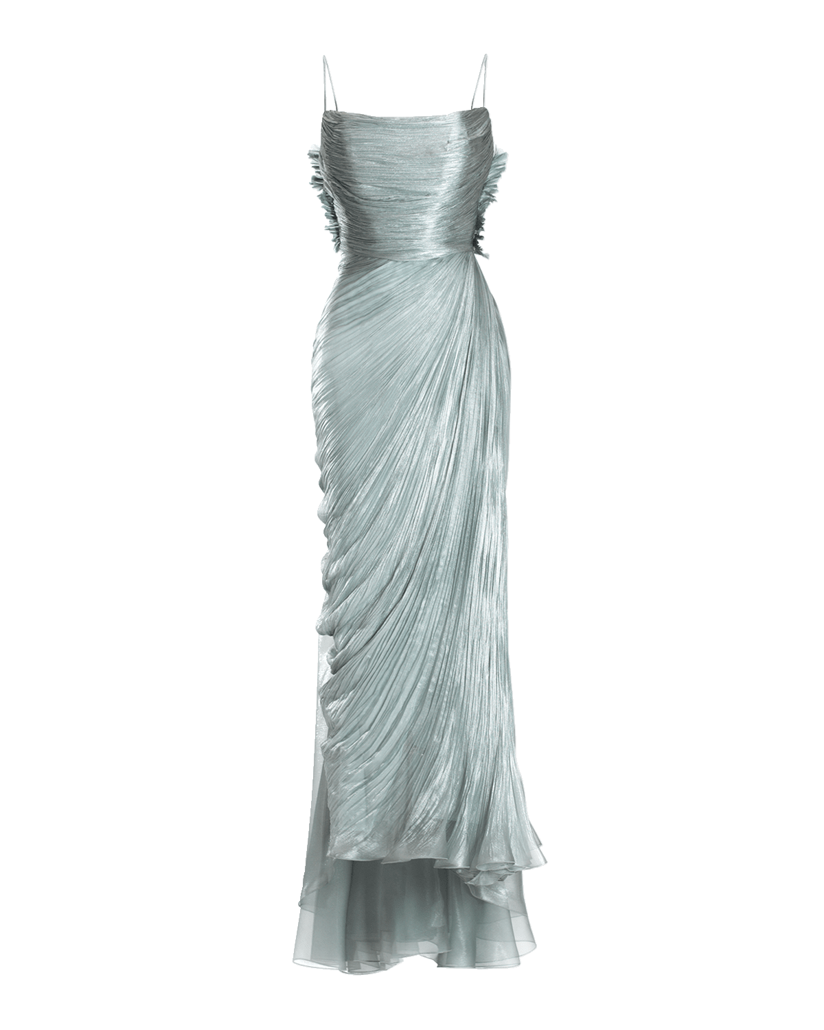 Maria Lucia Hohan Manon Metallic Plisse Drape Thigh-Slit Gown