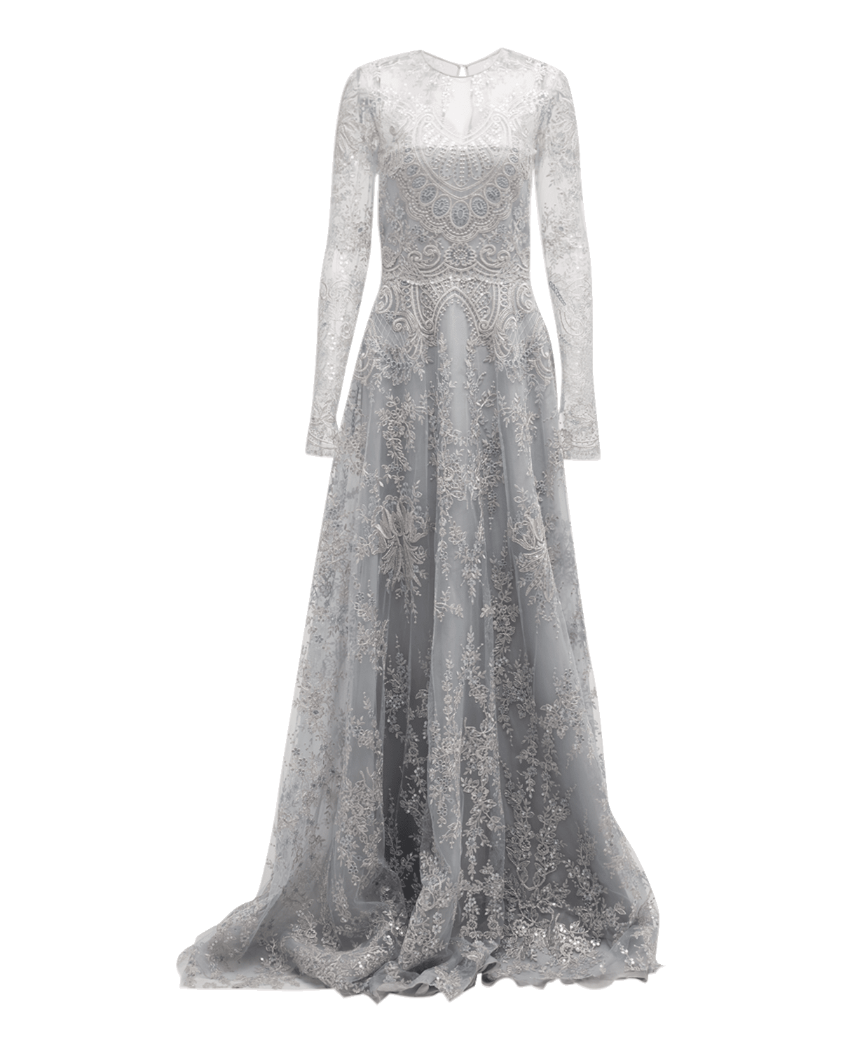 Naeem Khan Tattoo Lace Gown with Sheer Overlay