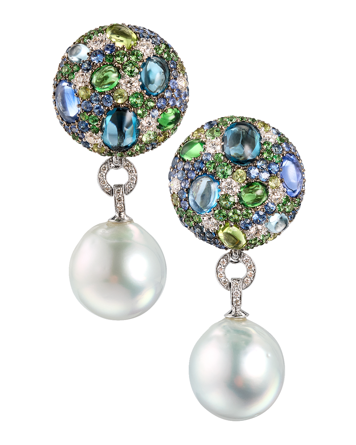 Margot McKinney Jewelry 18k White Gold Mixed Stone Cookie & Pearl Drop Earrings