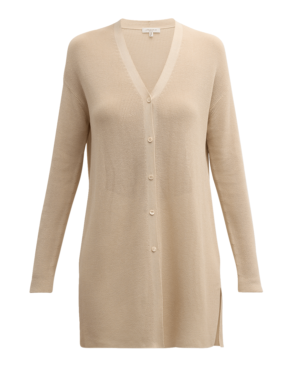 Lafayette 148 New York Ribbed Side-Slit Cotton Cardigan