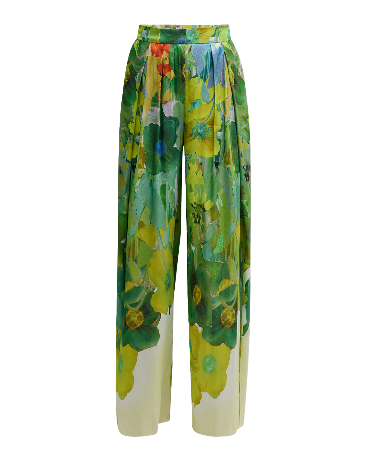 Kobi Halperin Alessia Pleated Side-Slit Floral-Print Pants