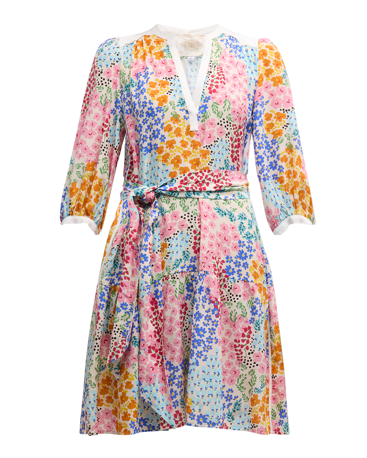 Johnny Was Astrid Floral-Print Blouson-Sleeve Mini Dress