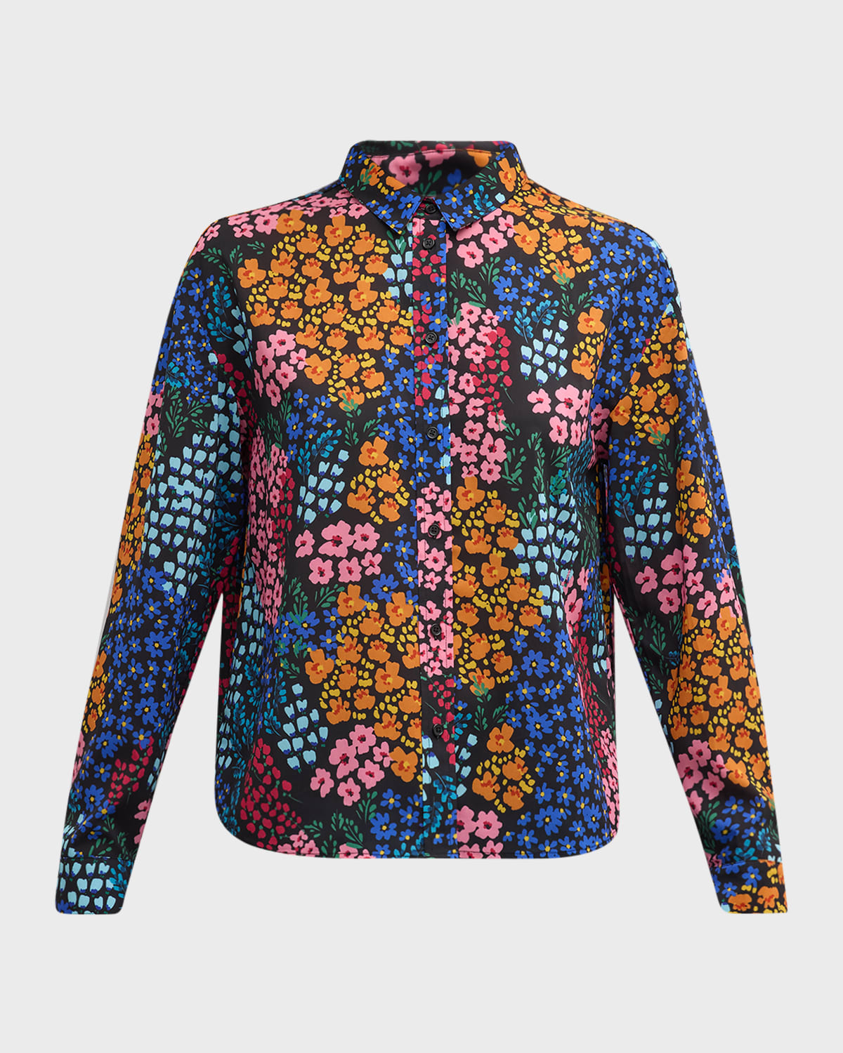 Johnny Was Astrid Pleated Floral-Print Button-Down Blouse