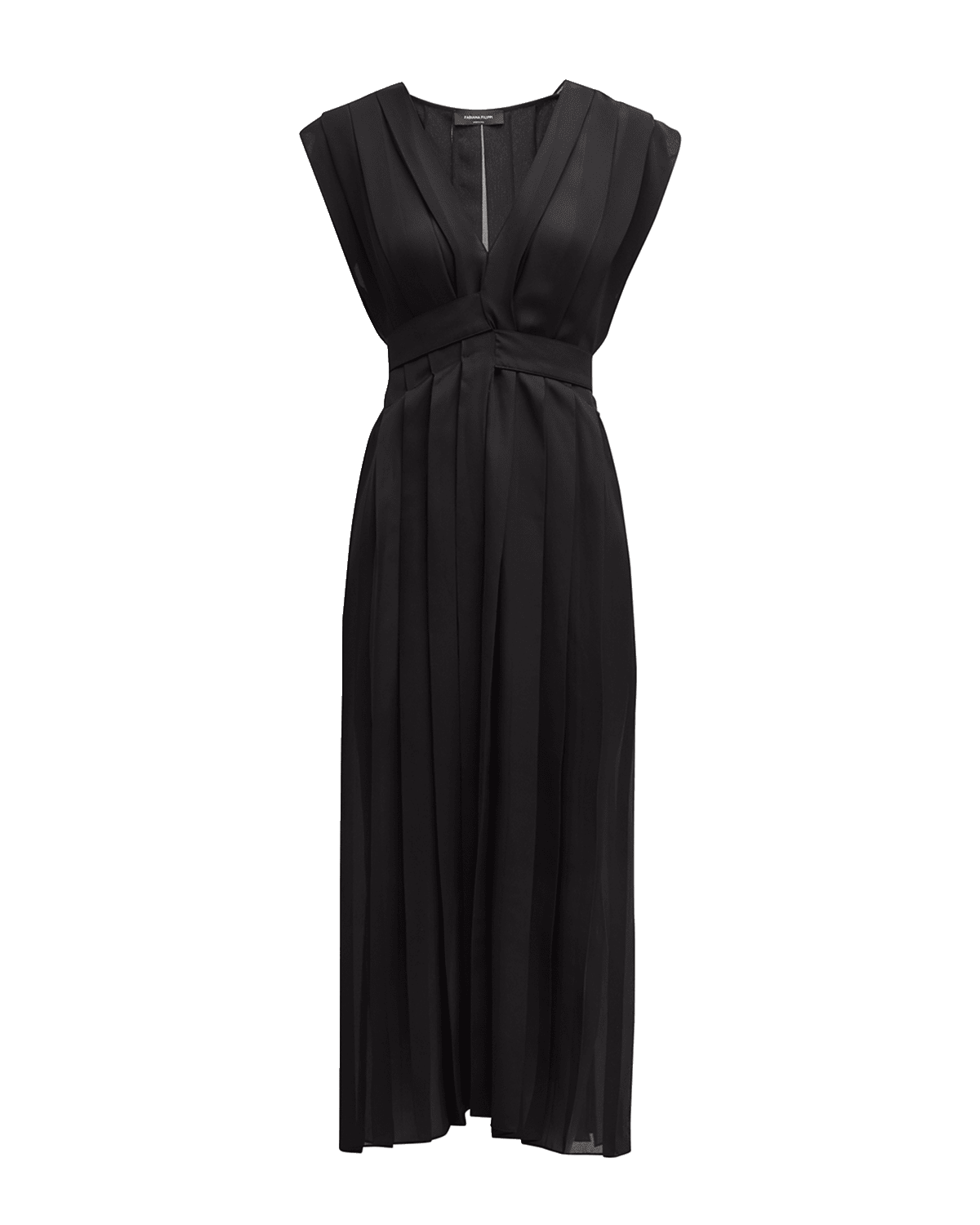 FABIANA FILIPPI Pleated Cap-Sleeve Chiffon Empire Midi Dress