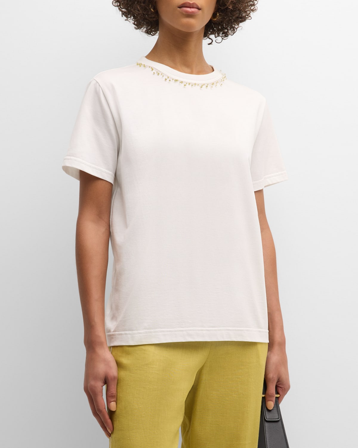 FABIANA FILIPPI Beaded Crewneck Cotton Jersey T-Shirt