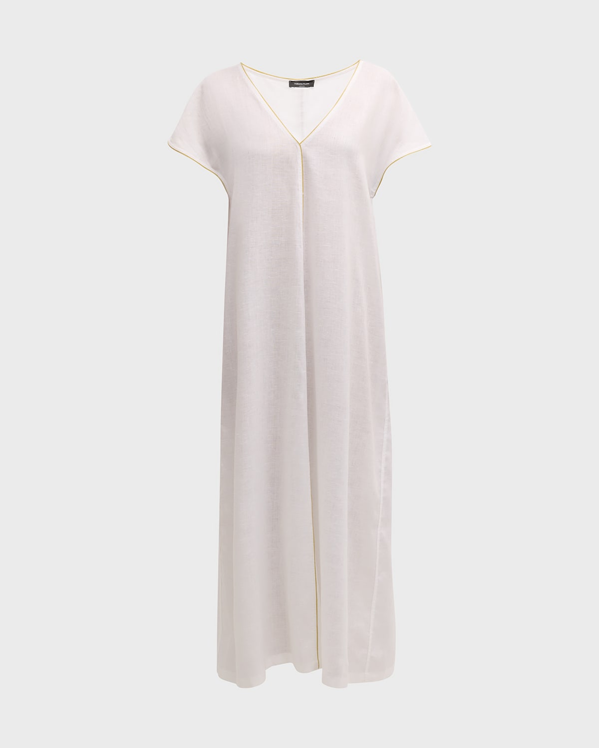 FABIANA FILIPPI V-Neck Bead-Trim Linen Maxi Dress