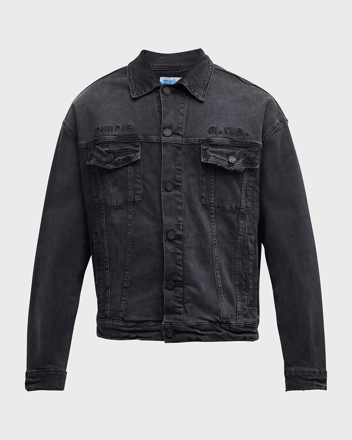 PURPLE Men's PURPLE x Blue Sky Graphic-Print Denim Trucker Jacket