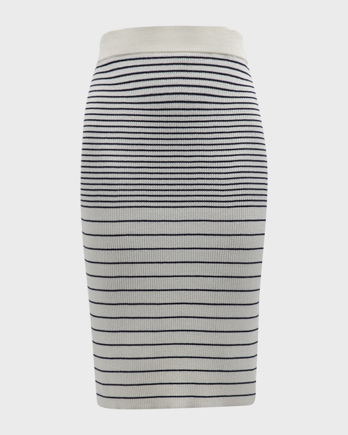 ATM Anthony Thomas Melillo Silk and Cotton Mixed Stripe Midi Skirt