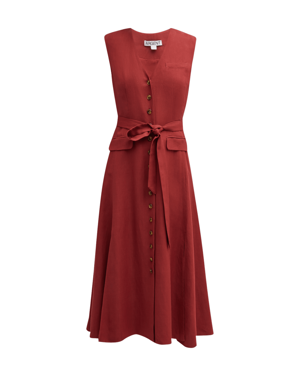 ARGENT Belted Button-Front Twill Vest Midi Dress