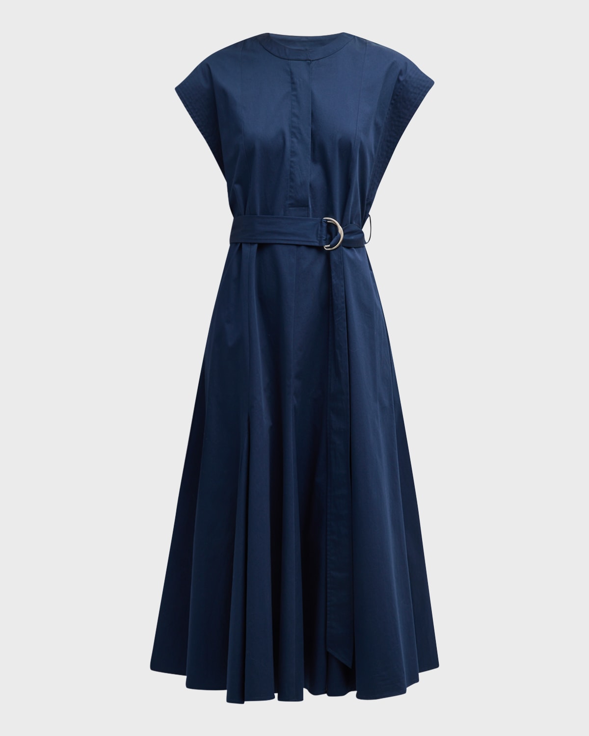 ARGENT Varick Belted Cap-Sleeve Sateen Midi Dress