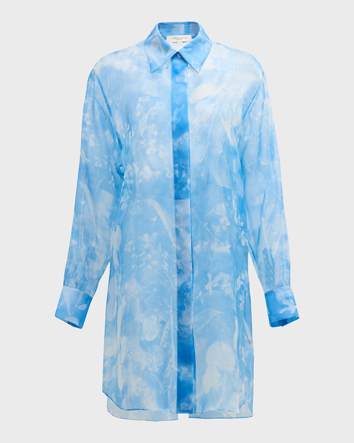 Lafayette 148 New York Oversized Floral-Print Organza Tunic Blouse