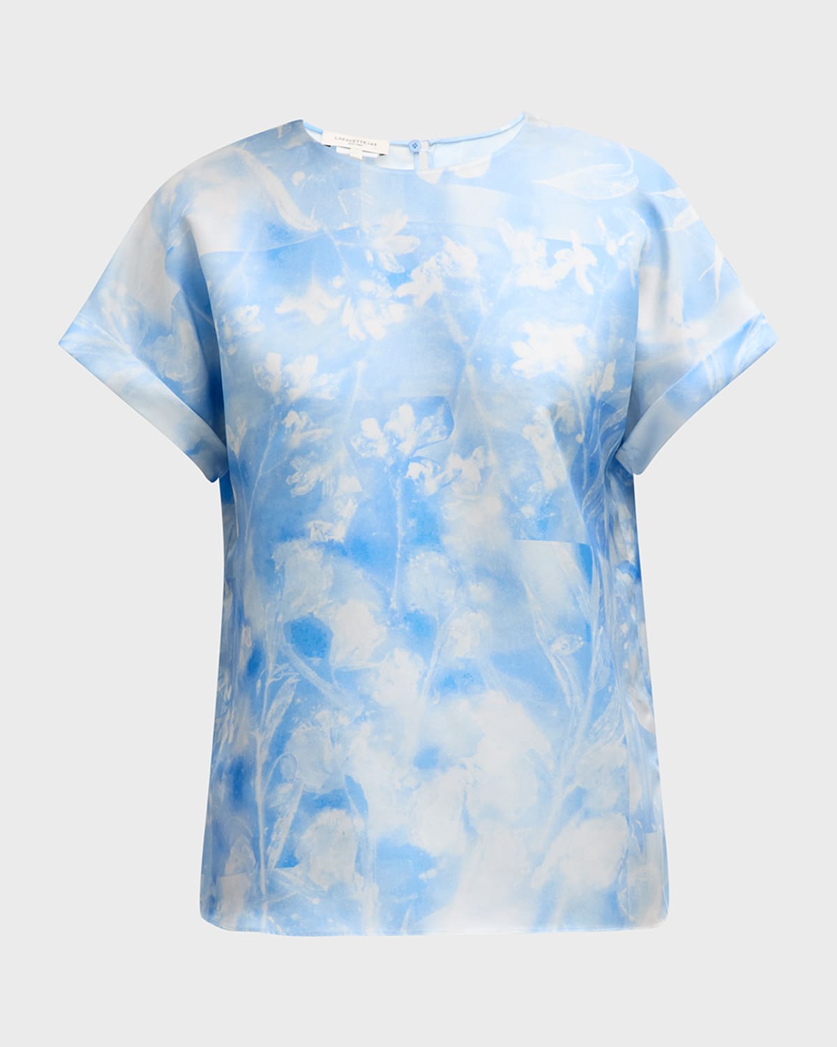 Lafayette 148 New York Floral-Print Dolman-Sleeve Silk Twill Shirt