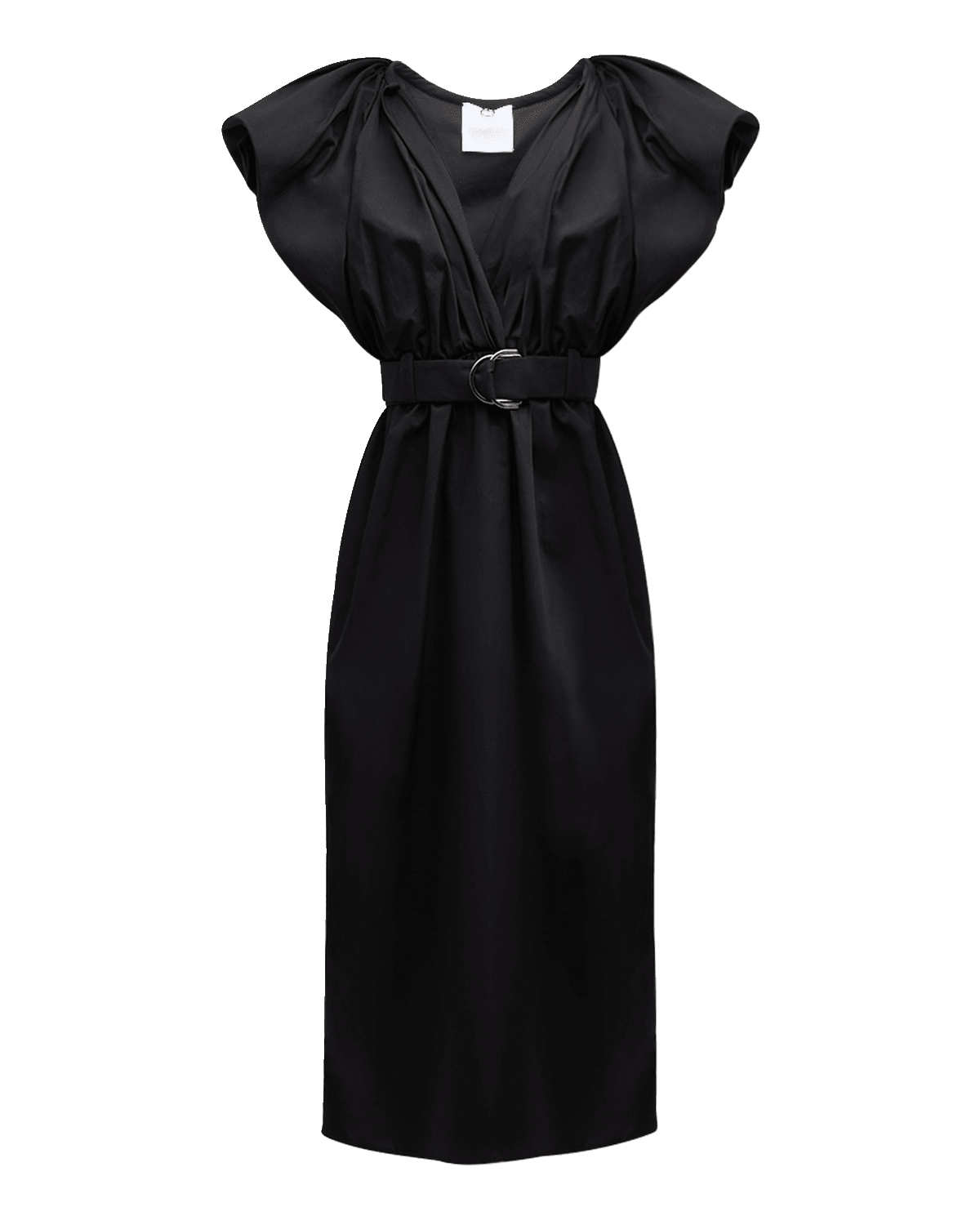 Mantu Belted Deep V-Neck Ruffle Midi Dress