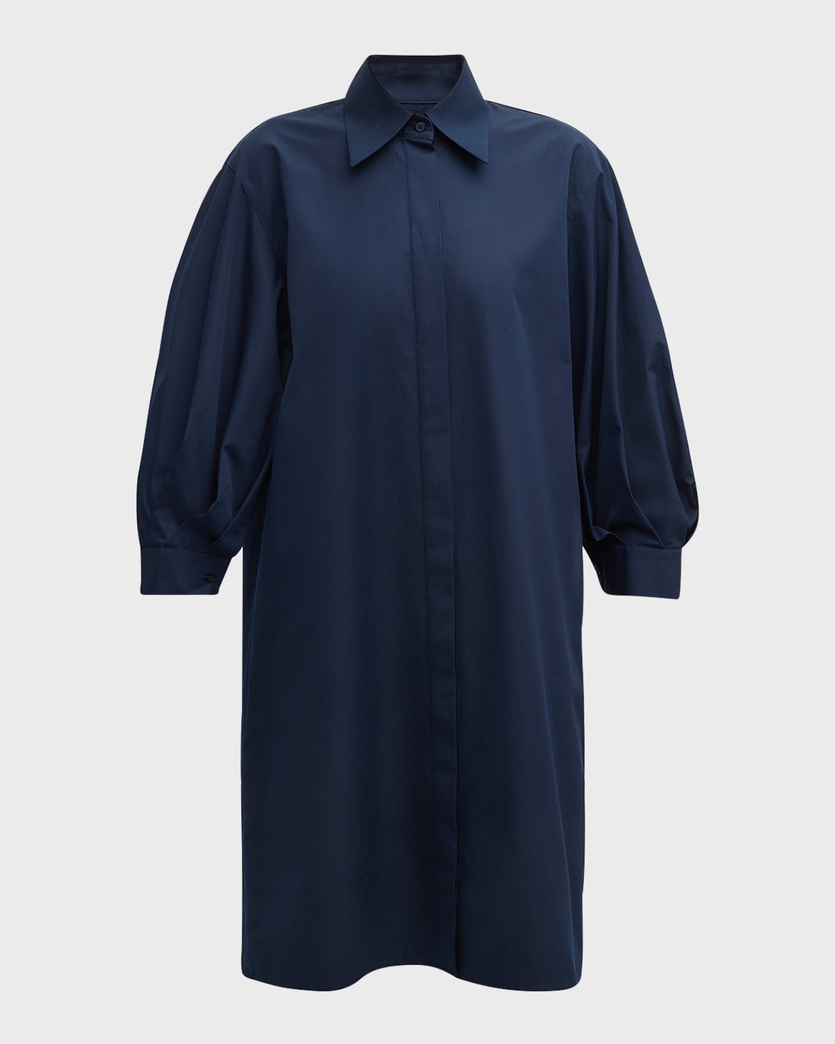 Lafayette 148 New York Blouson-Sleeve Cotton Poplin Midi Shirtdress