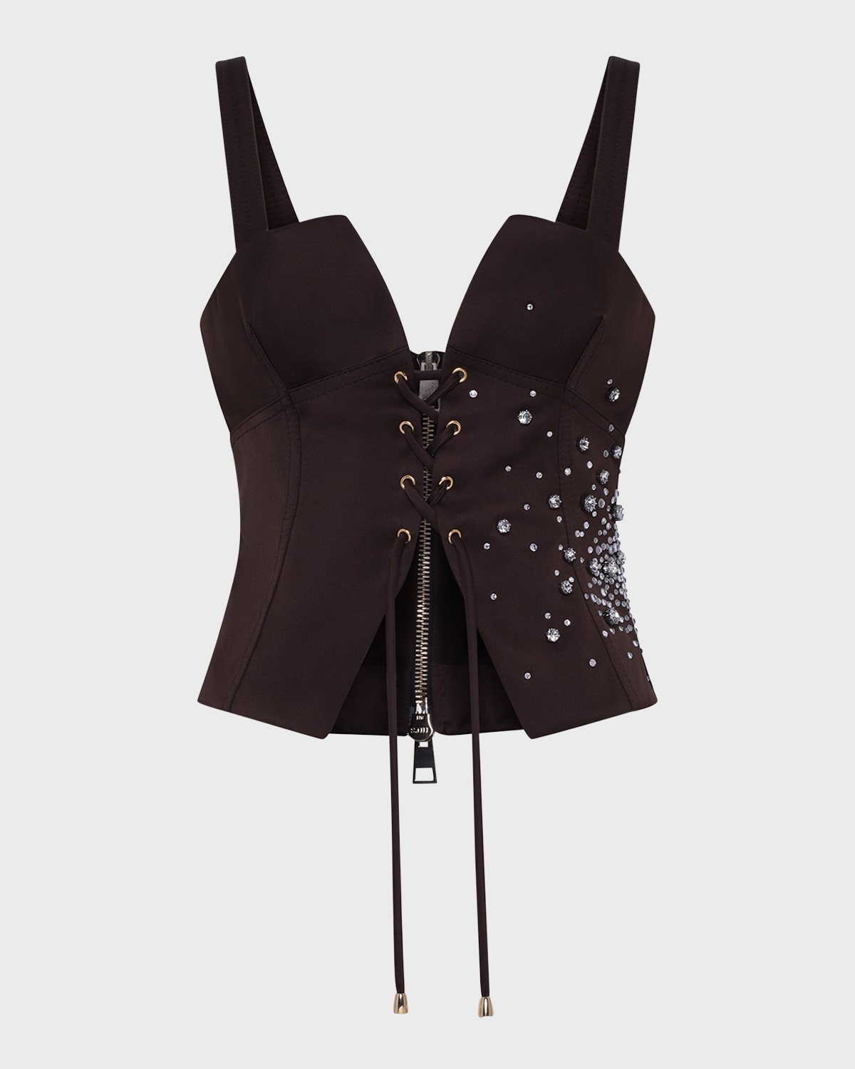 Des Phemmes Embroidered Satin Bustier Top