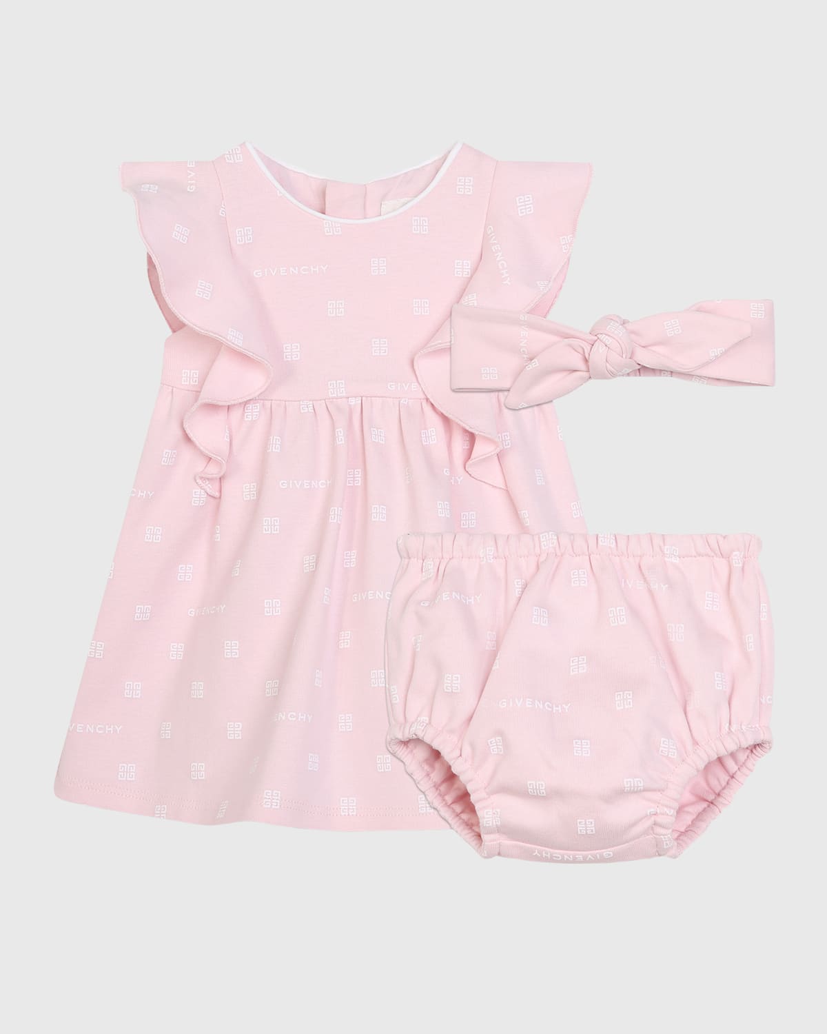 Givenchy Girl's 4G Allover Printed Cotton Interlock Dress Set, Size 3M-18M