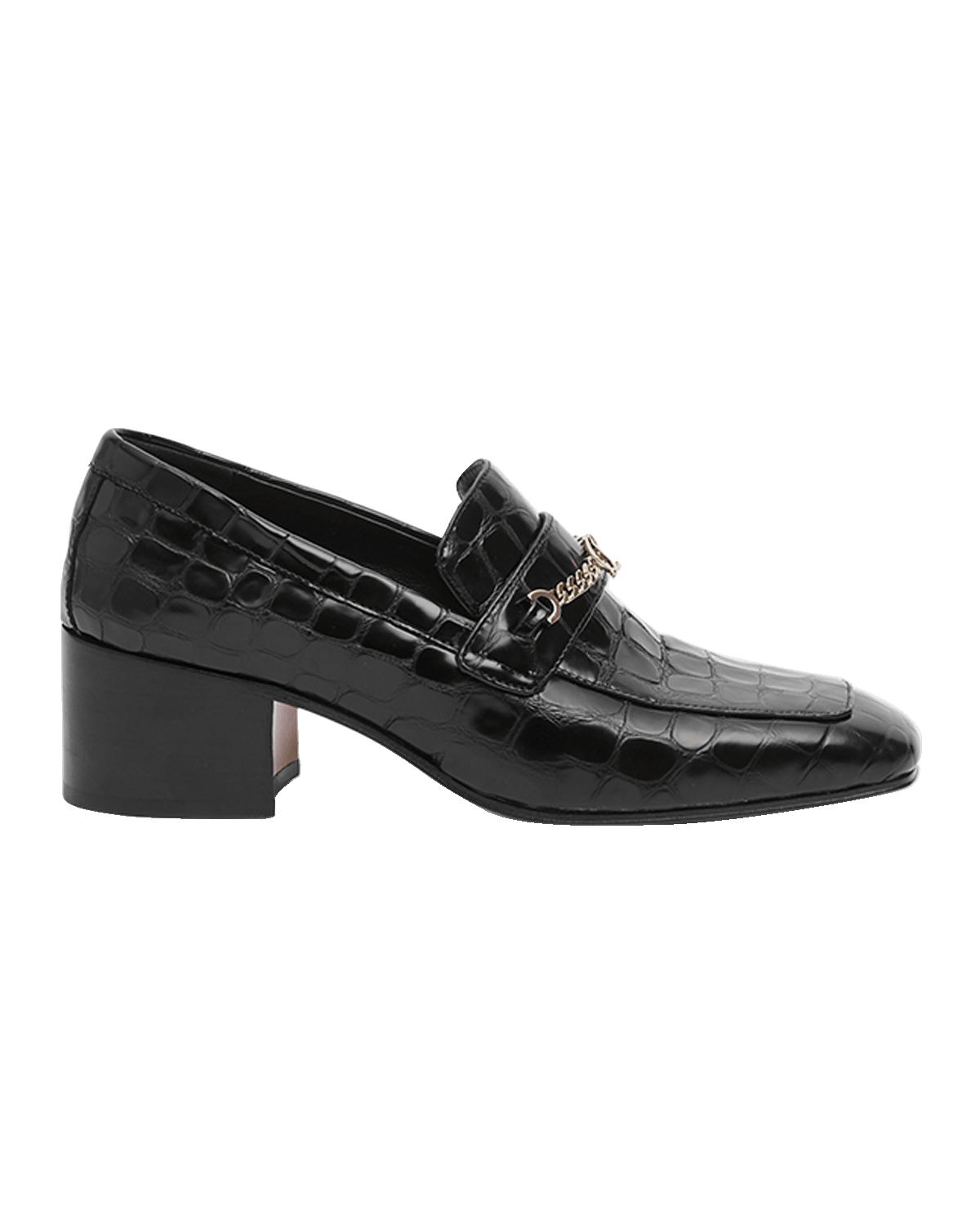 Christian Louboutin MJ Croco Chain Red Sole Heeled Loafers