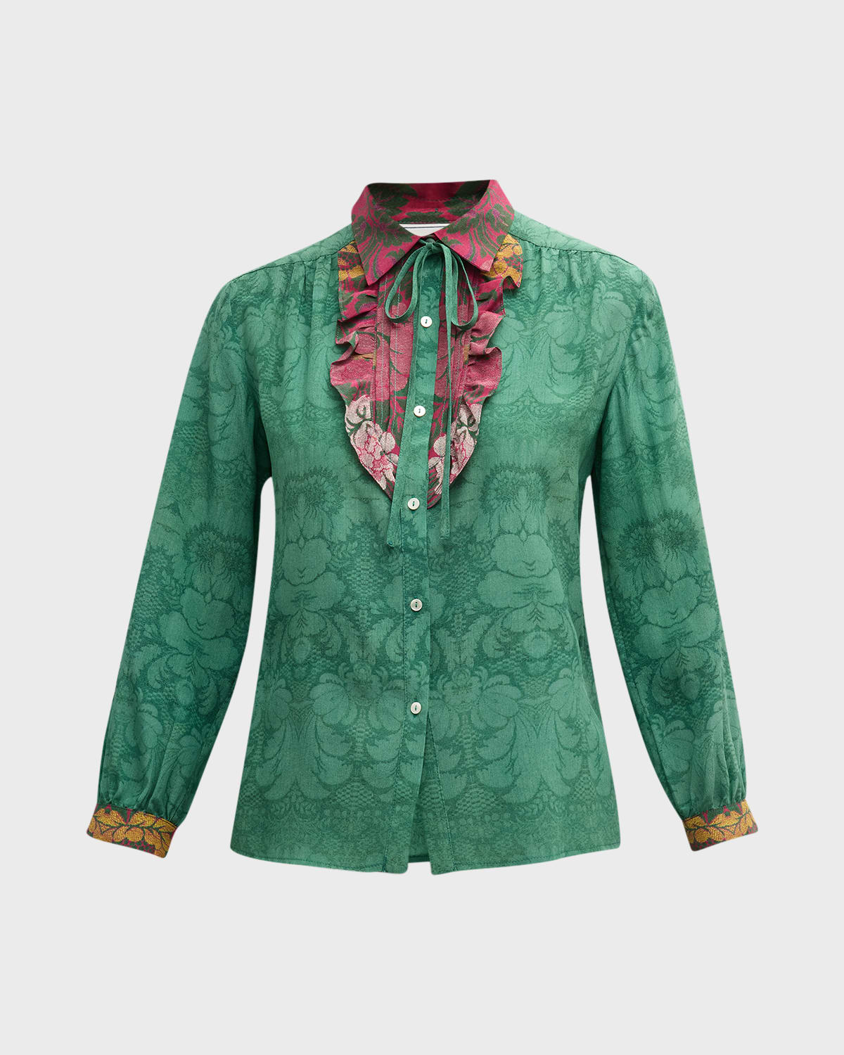 Pierre-Louis Mascia Floral-Print Ruffle Silk Blouse