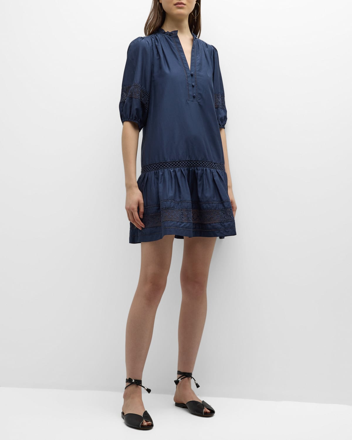 Marie Oliver Ruby Lace-Inset Flounce Mini Dress